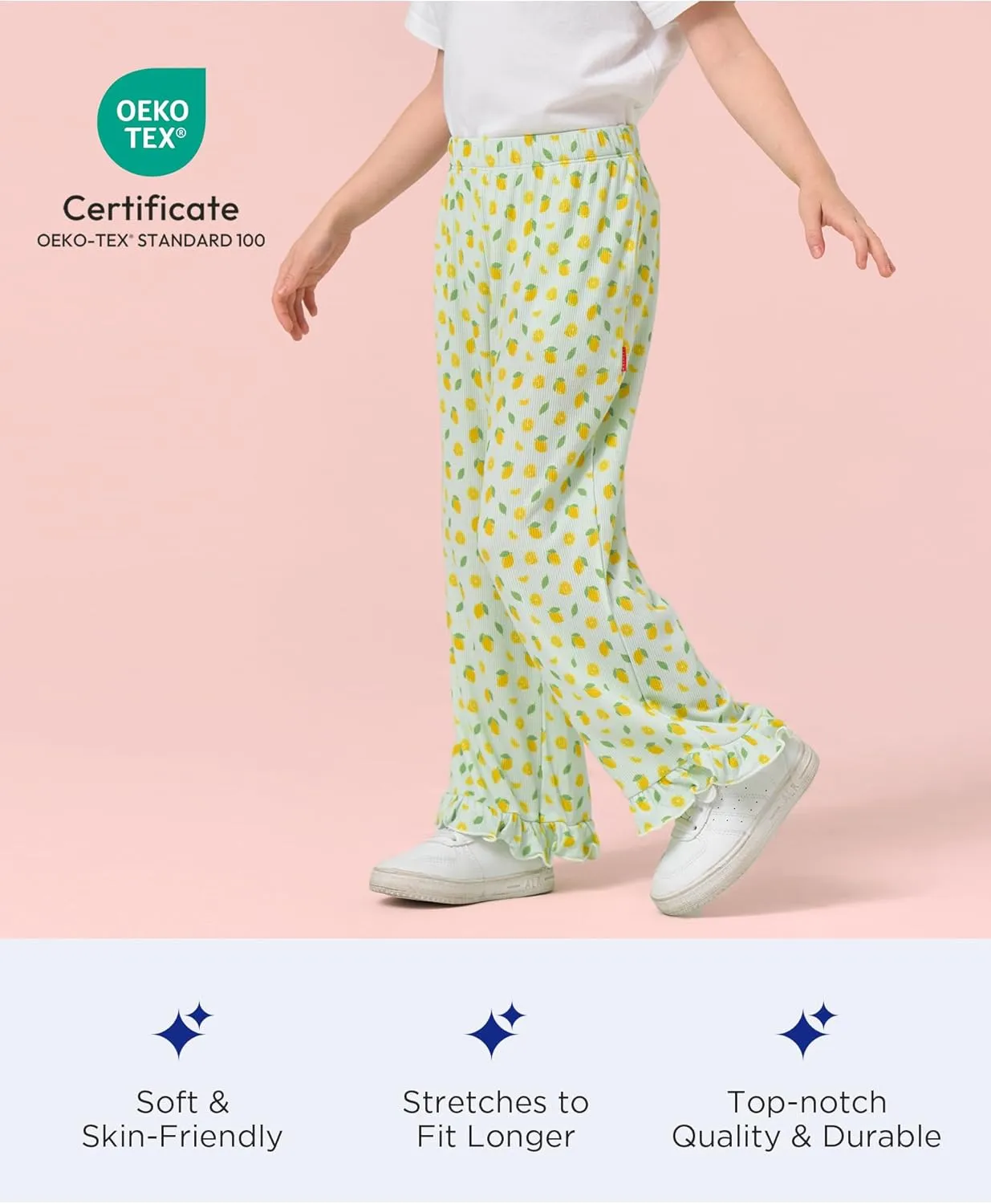 Toddler Girl Pants Soft Bamboo Viscose Casual Ruffle Wide Leg Trousers for Kids with Pockets