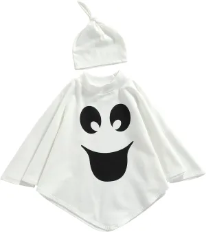 Toddler Kids Baby Girl Boy Halloween Costume Ghost Cloak Grimace Print Poncho Fancy Cape with Hat Cosplay Outfit