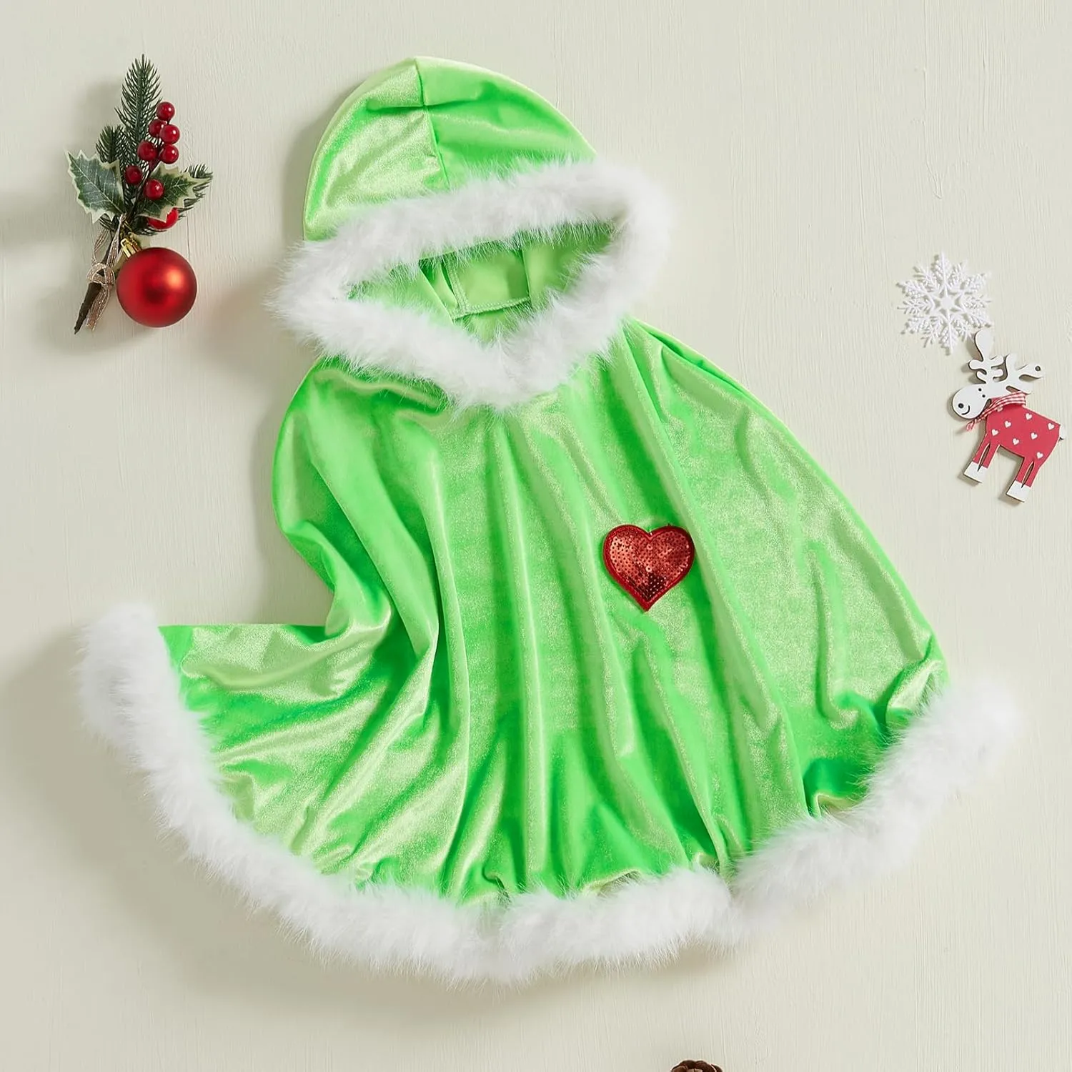 Toddler Kids Baby Girls Christmas Outfit Velvet Hooded Cloak Green Brown Cape Poncho Coat Jacket Winter Clothes