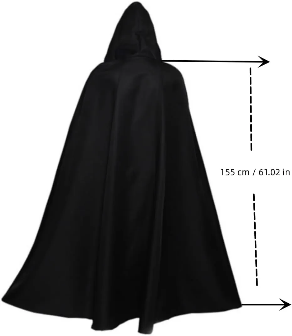 TOWINE Unisex Cape Halloween Cosplay Hooded Printed Cape Medieval Cape Film and Television Costume Cape Universal Cape Fashion Embroidered Cloak (Color : Black, Size : 155cm)