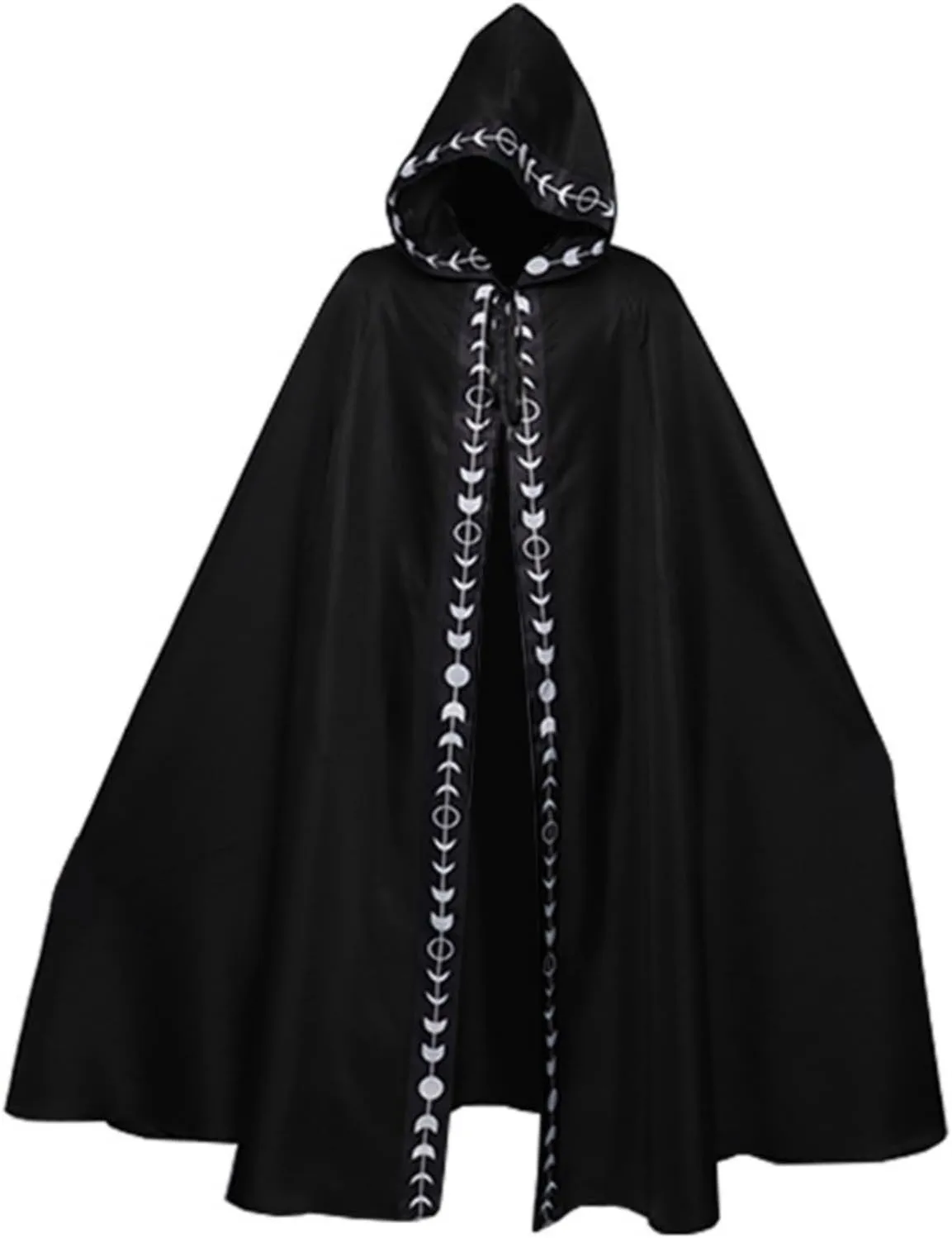 TOWINE Unisex Cape Halloween Cosplay Hooded Printed Cape Medieval Cape Film and Television Costume Cape Universal Cape Fashion Embroidered Cloak (Color : Black, Size : 155cm)