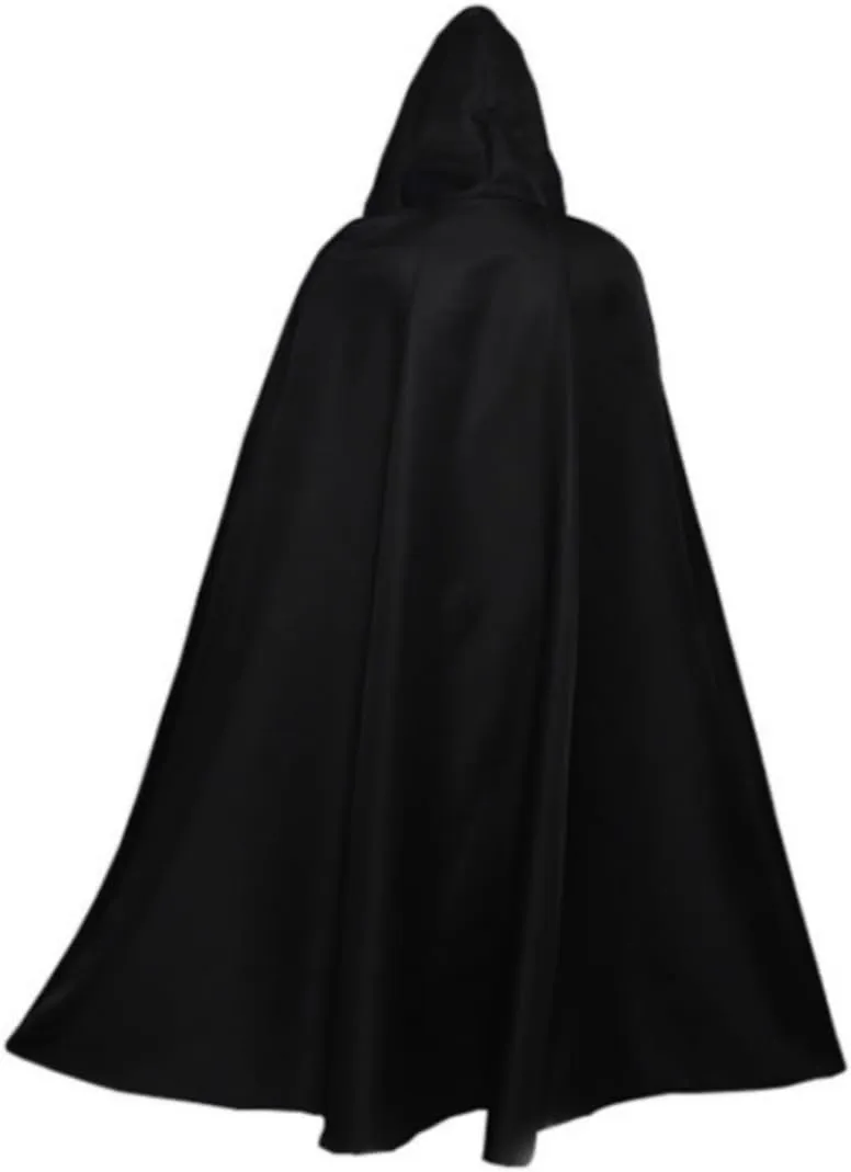 TOWINE Unisex Cape Halloween Cosplay Hooded Printed Cape Medieval Cape Film and Television Costume Cape Universal Cape Fashion Embroidered Cloak (Color : Black, Size : 155cm)