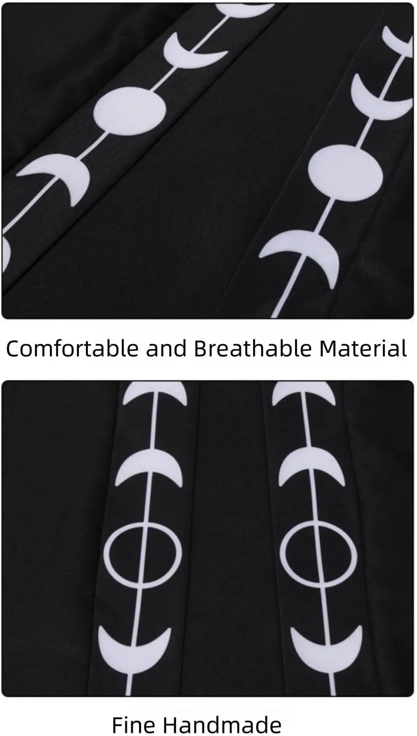 TOWINE Unisex Cape Halloween Cosplay Hooded Printed Cape Medieval Cape Film and Television Costume Cape Universal Cape Fashion Embroidered Cloak (Color : Black, Size : 155cm)