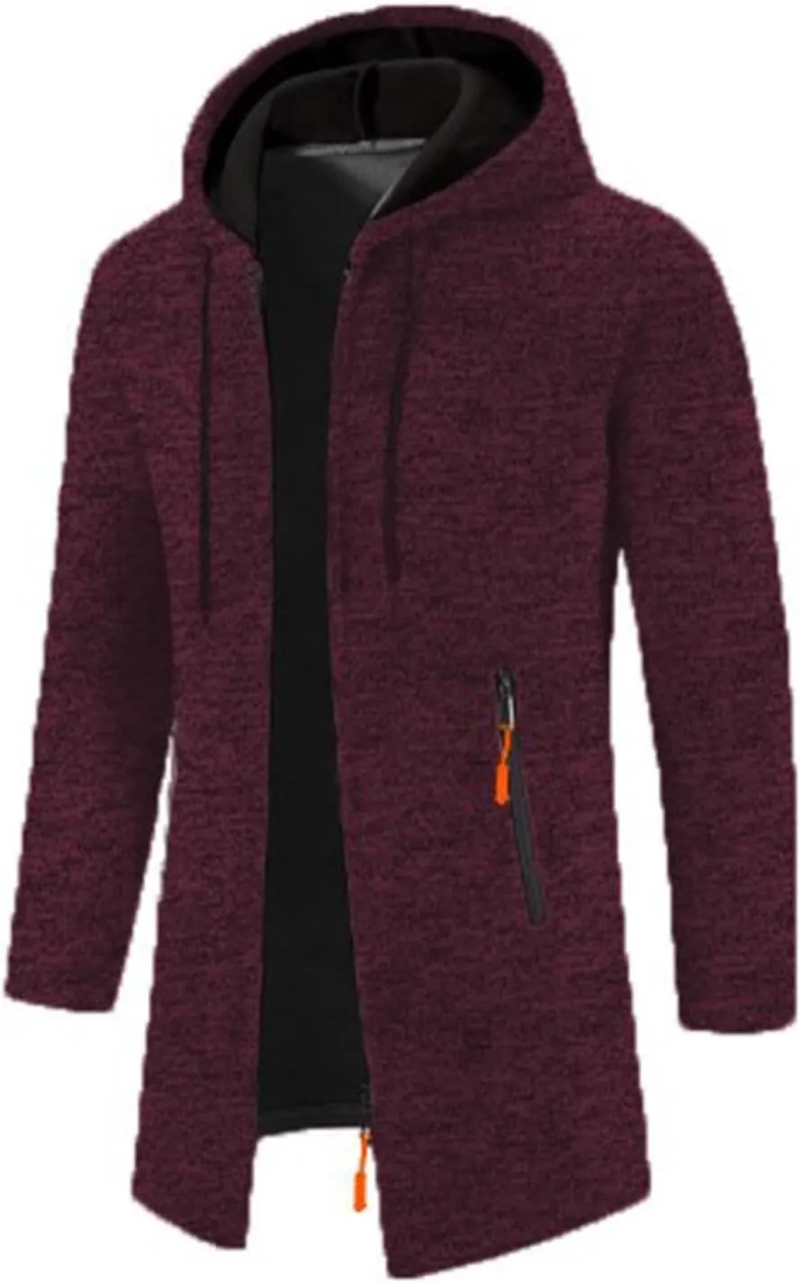 Trench Coat for Men Wool Blend Full Zip Hooded Long Cardiagn Jacket Winter Classic Business Overcoat with Pockets