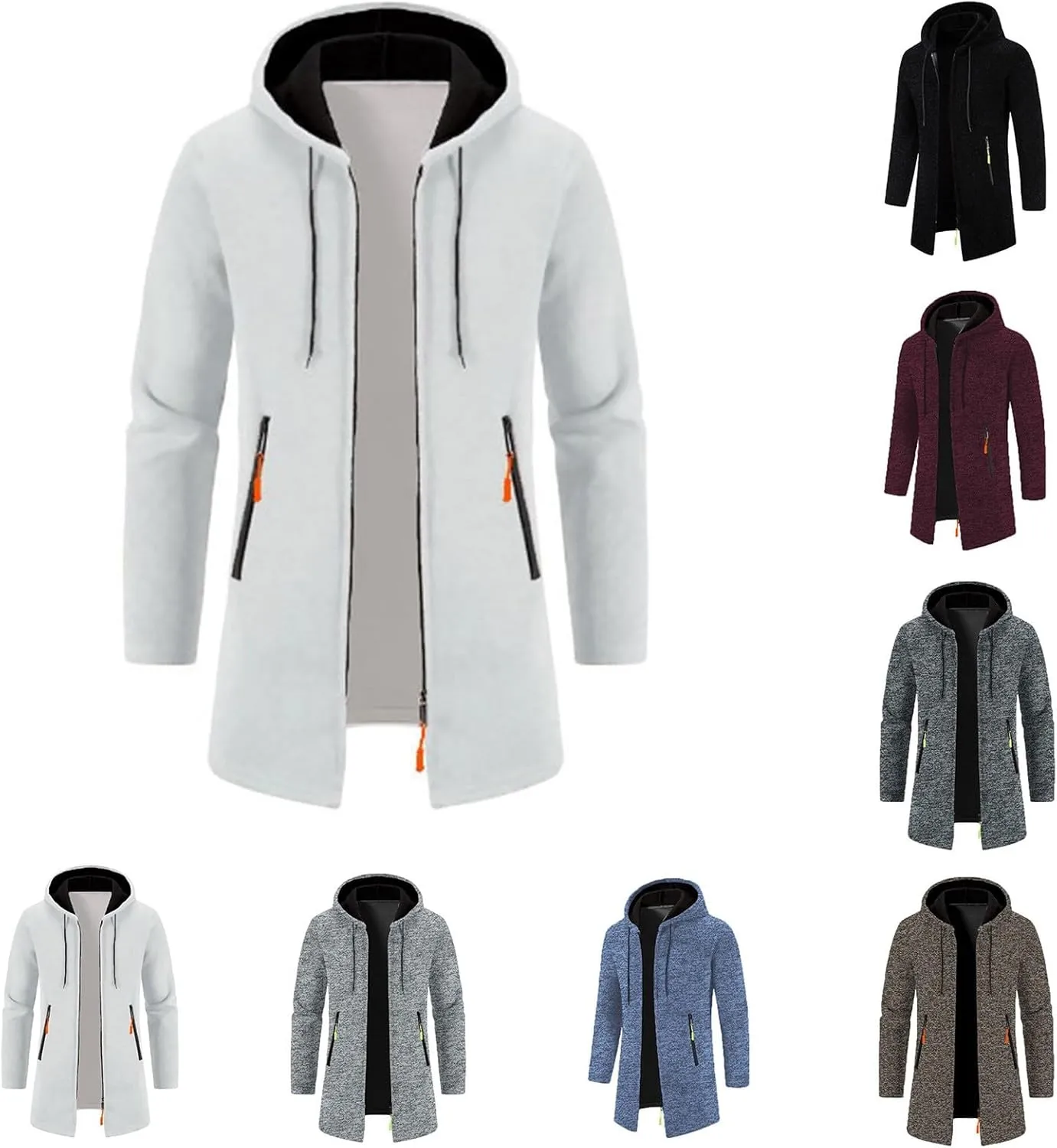 Trench Coat for Men Wool Blend Full Zip Hooded Long Cardiagn Jacket Winter Classic Business Overcoat with Pockets