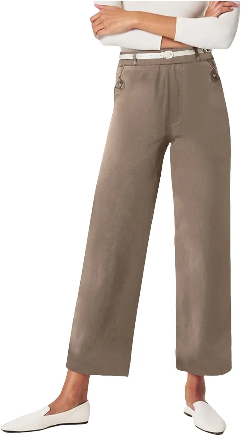 Trousers for Women Elastic Waist Plus Size Straight Wide Leg Pants High Waist Loose Fit Casual Elegant Palazzo Trousers