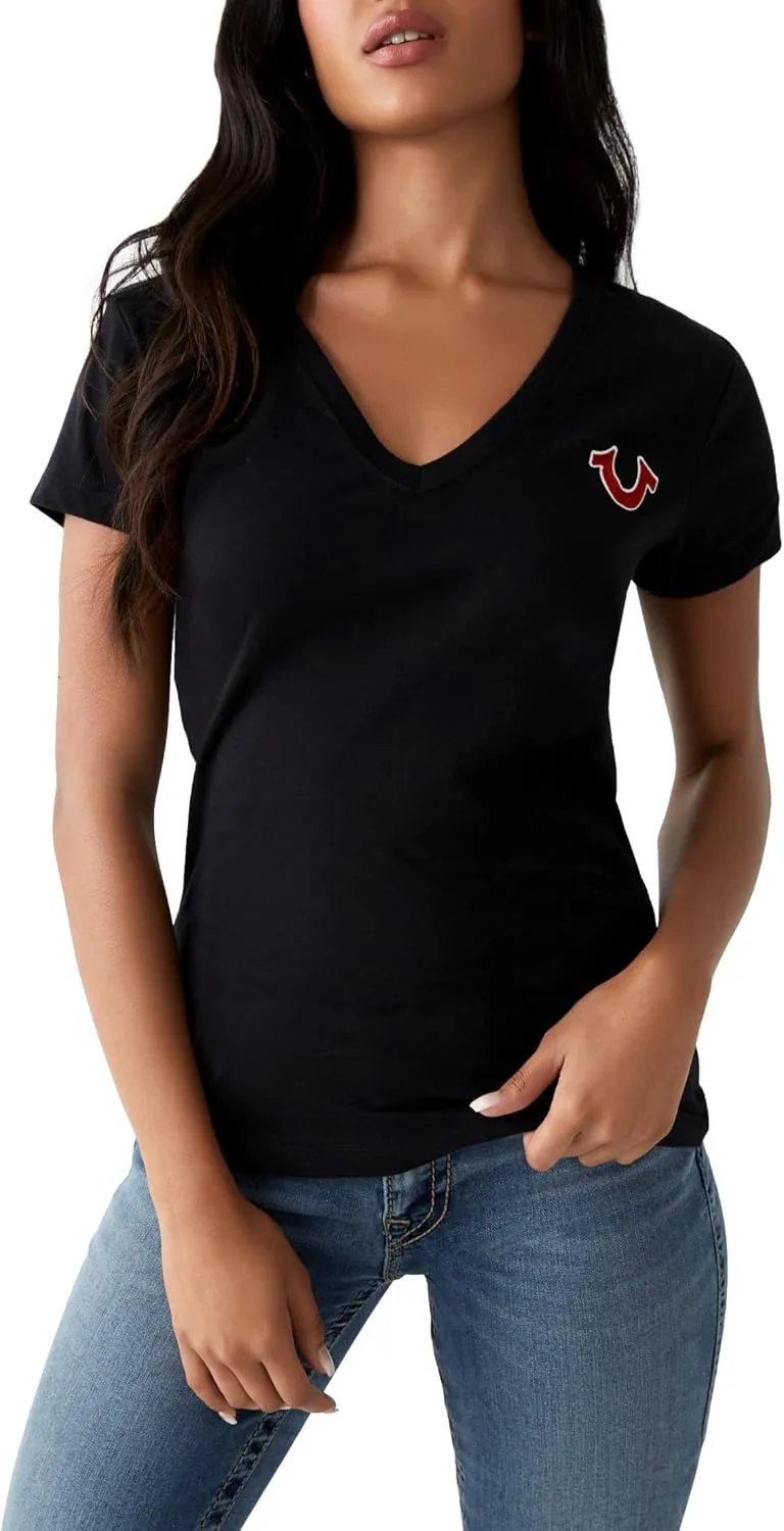 True Religion Women's V-Neck Buddha Logo Tee