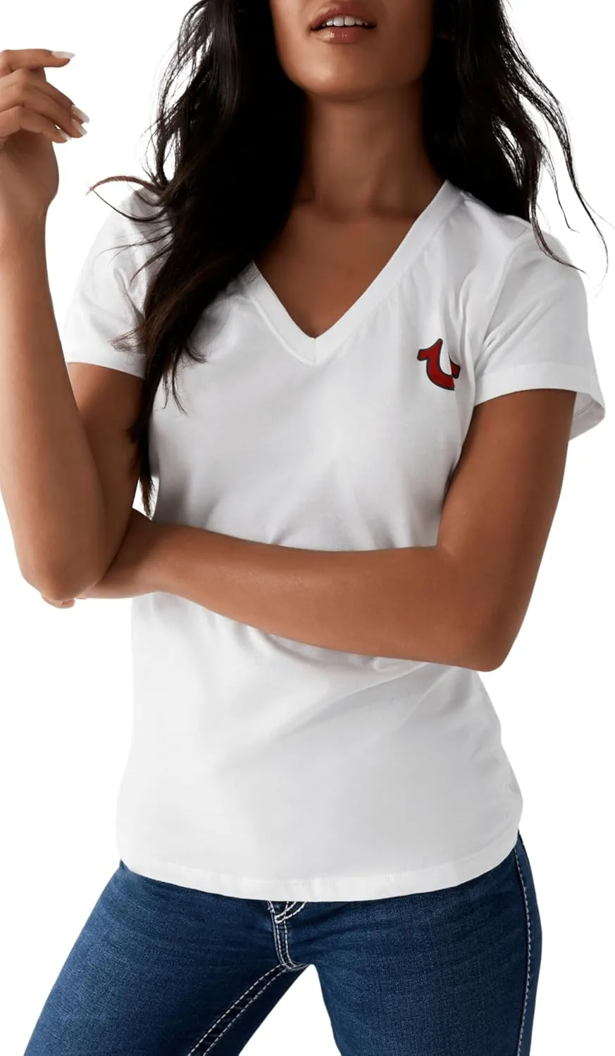 True Religion Women's V-Neck Buddha Logo Tee