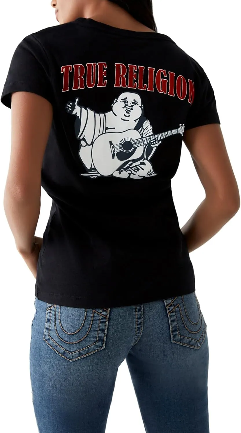 True Religion Women's V-Neck Buddha Logo Tee