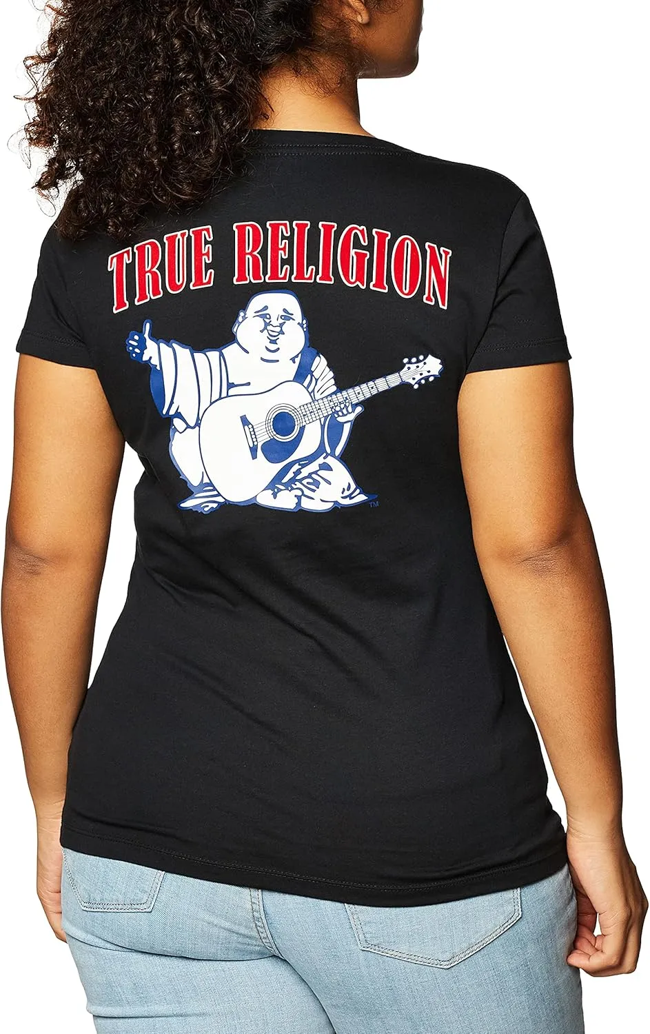 True Religion Women's V-Neck Buddha Logo Tee
