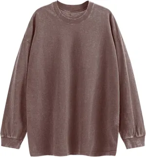 Tuislay Vintage Oversized T Shirts for Men Cotton Baggy Crewneck Streetwear Sweatshirt Acid Wash Long Sleeve Tee Shirts Top