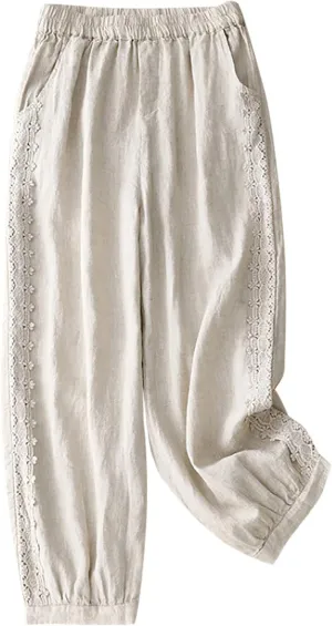 TUNUSKAT Womens Linen Wide Leg Capris Summer Lounge Beach Cotton Capri Pants High Waist Flowy Crop Trousers Vacation Outfits