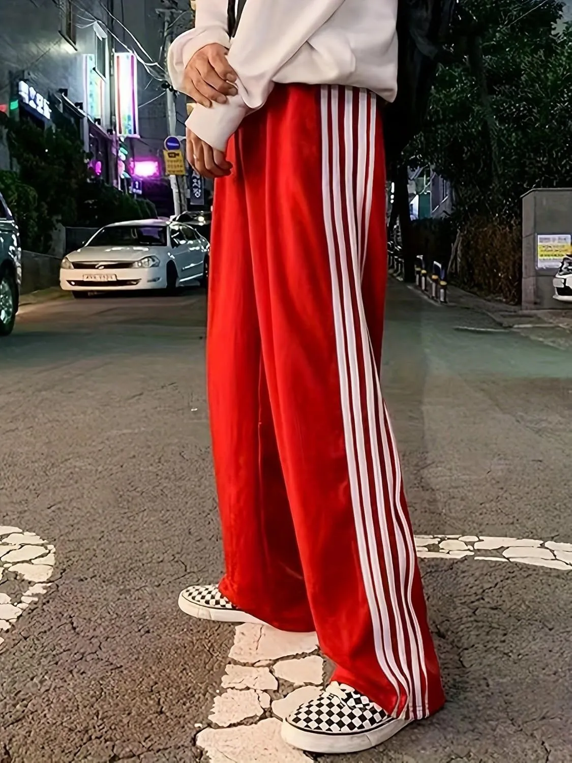 UAURORAO Women Y2k Track Pants Baggy Striped Joggers Sweatpants Elastic Waist Color Block Parachute Pants with Pockets