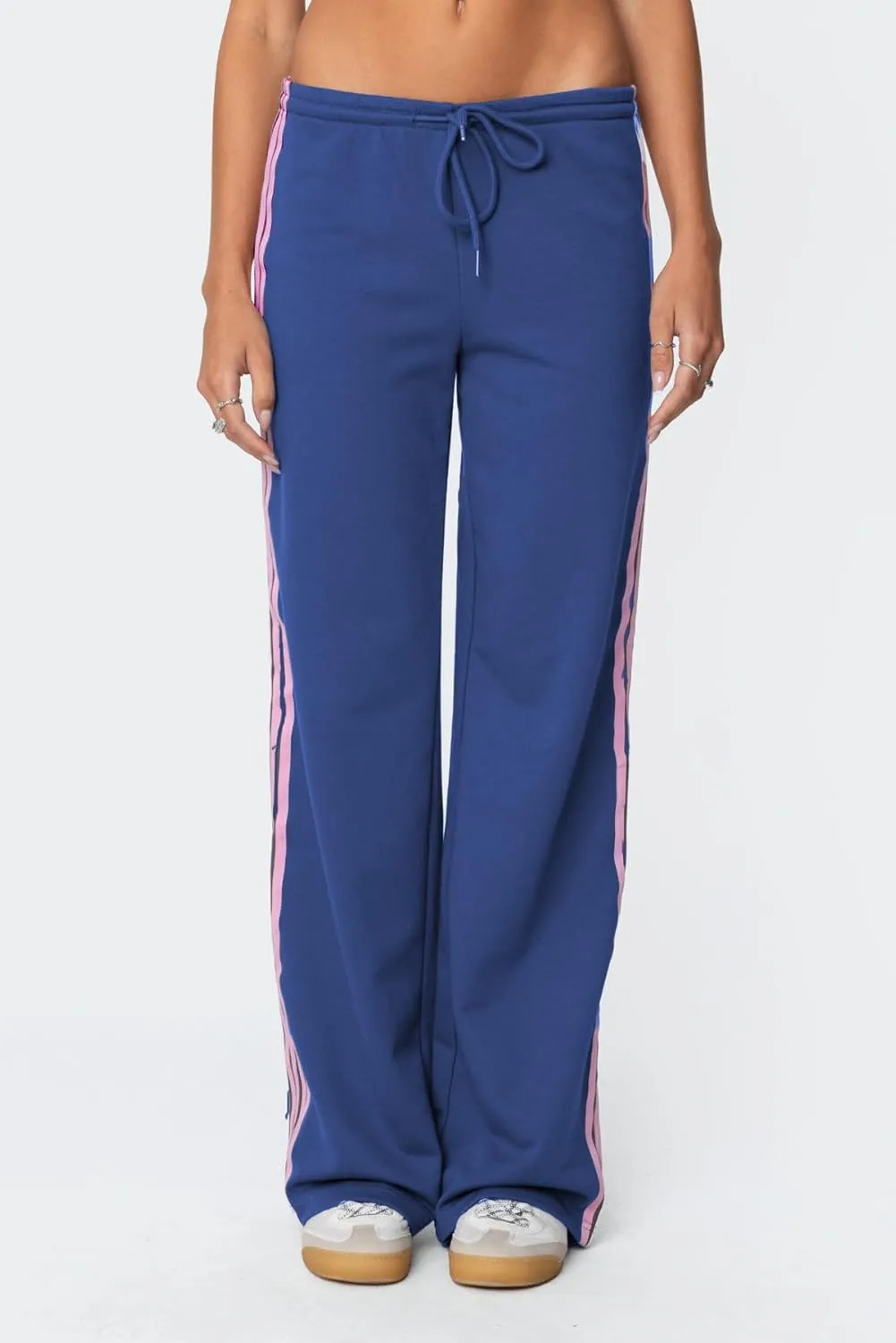 UAURORAO Women Y2k Track Pants Baggy Striped Joggers Sweatpants Elastic Waist Color Block Parachute Pants with Pockets