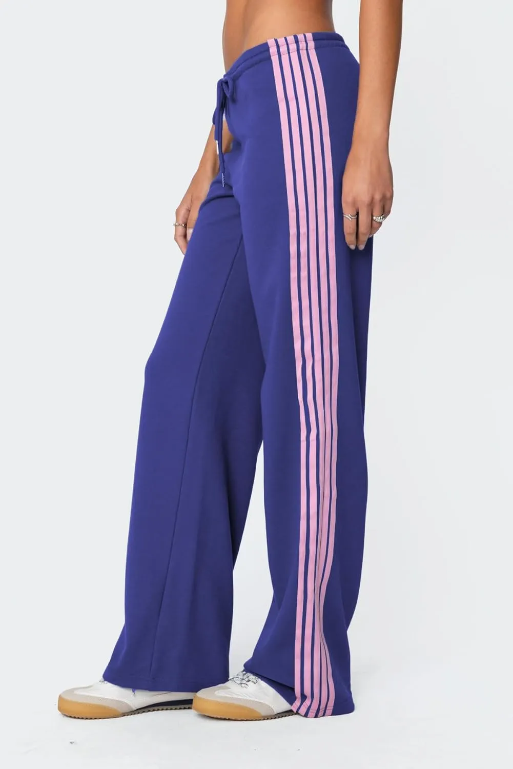 UAURORAO Women Y2k Track Pants Baggy Striped Joggers Sweatpants Elastic Waist Color Block Parachute Pants with Pockets