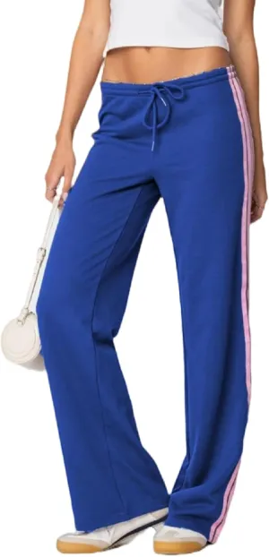 UAURORAO Women Y2k Track Pants Baggy Striped Joggers Sweatpants Elastic Waist Color Block Parachute Pants with Pockets