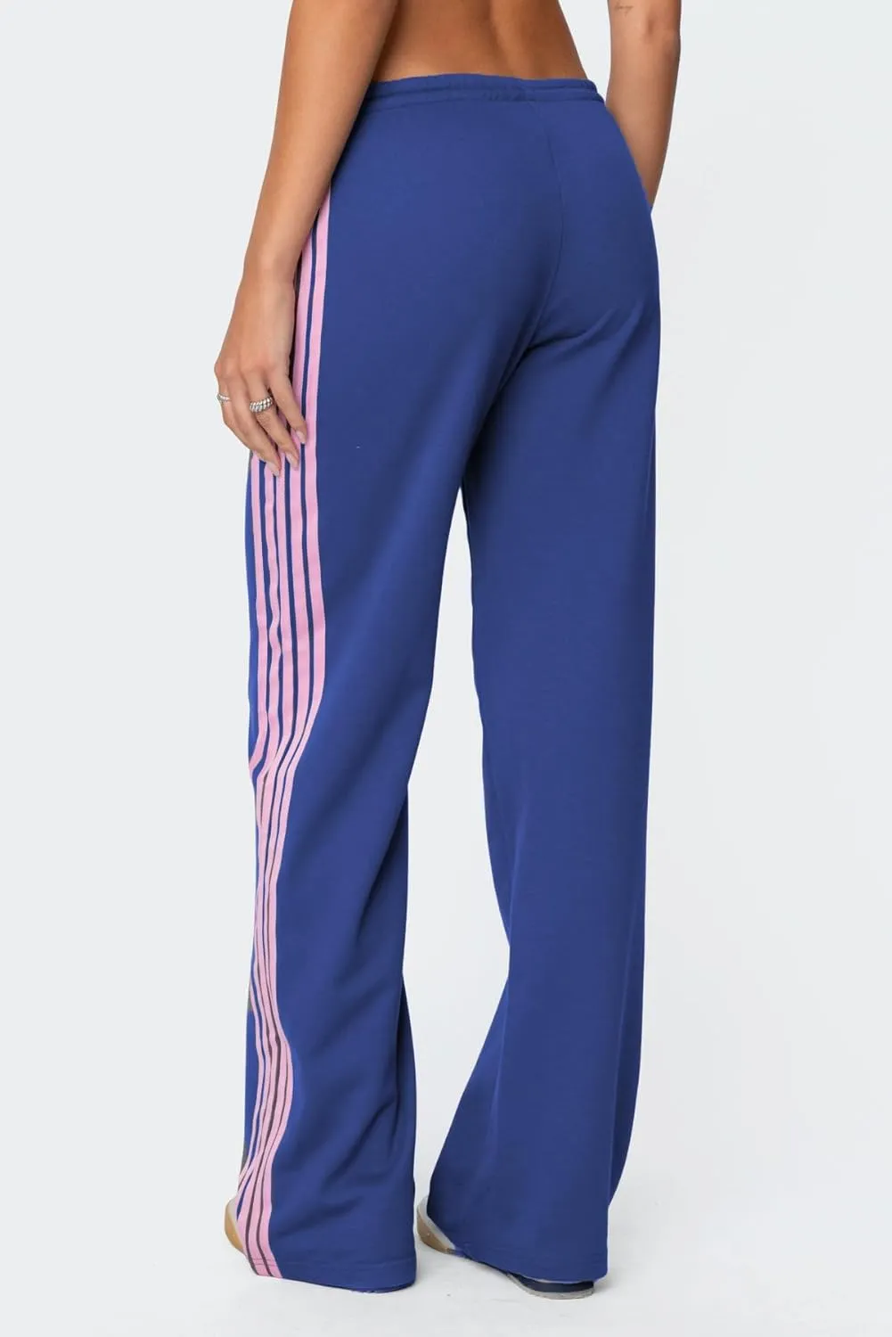 UAURORAO Women Y2k Track Pants Baggy Striped Joggers Sweatpants Elastic Waist Color Block Parachute Pants with Pockets