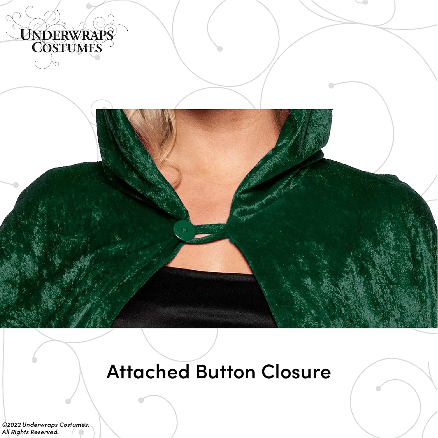 UNDERWRAPS Witch Cloak Green - Hooded Cape Adult Halloween Costume for Women