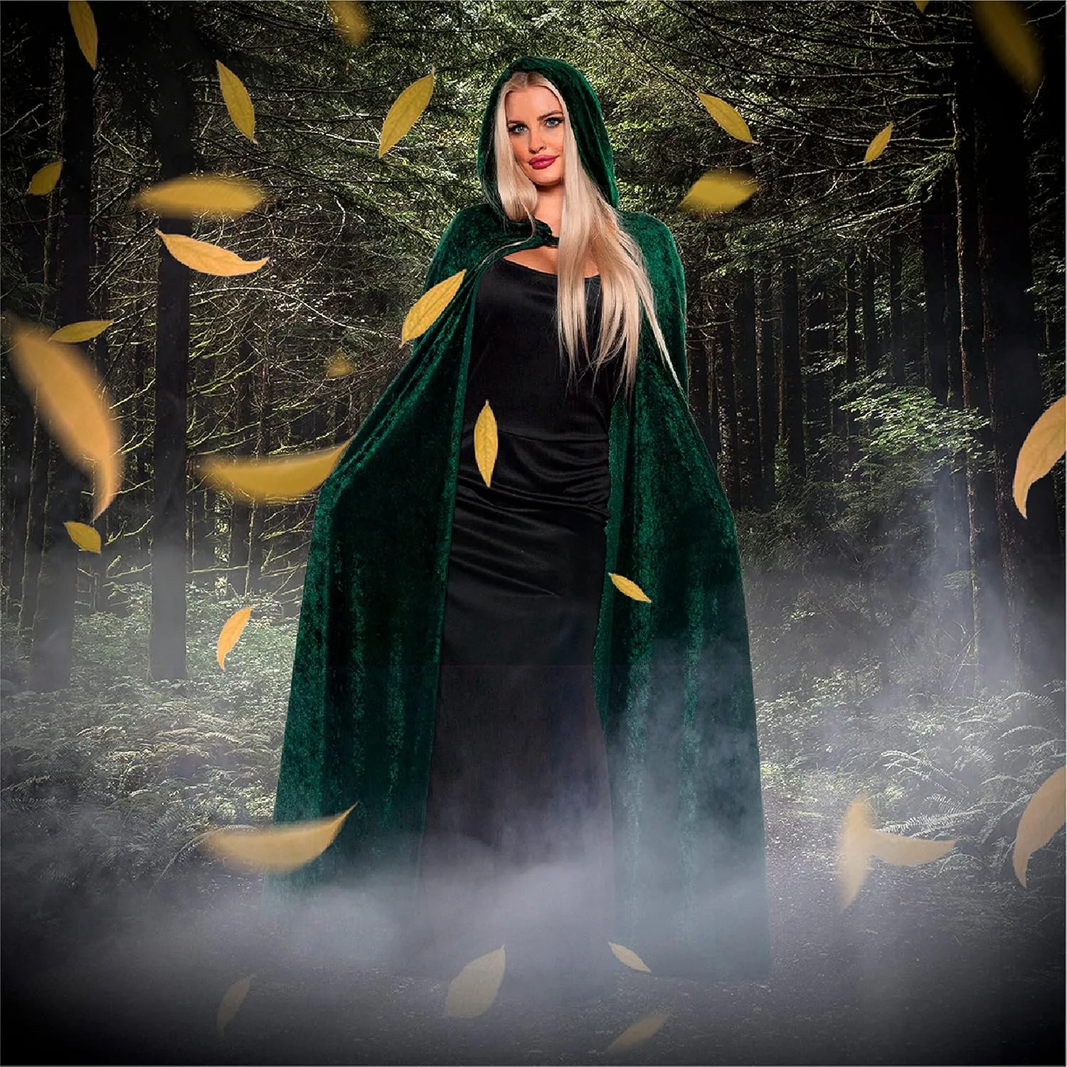UNDERWRAPS Witch Cloak Green - Hooded Cape Adult Halloween Costume for Women