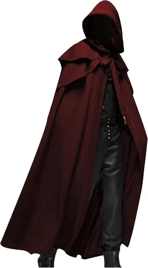 Unisex Adults Hooded Cloak Medieval Long Cape Renaissance Faire Costume Halloween Cosplay Costumes Black Robe