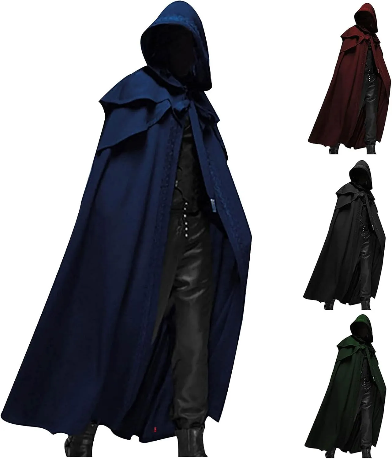 Unisex Adults Hooded Cloak Medieval Long Cape Renaissance Faire Costume Halloween Cosplay Costumes Black Robe