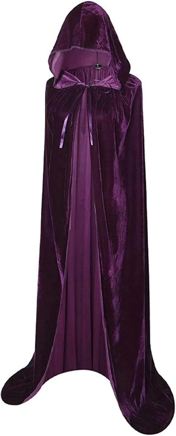 Unisex Adults Hooded Cloak Renaissance Maxi Velvet Cape for Cosplay Halloween Costumes Witch Vampire Long Robes