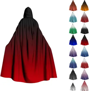 Unisex Renaissance Hooded Cloak Women Medieval Drawstring Robe Gradient Victorian Cape Halloween Costume Cosplay Coat