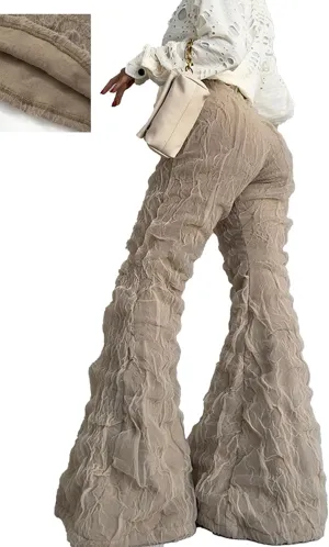 Unybwonn Women Sexy Lace Bell Bottom Pant Ruffle Wave Wide Leg High Waist Palazzo Mesh Pants Party y2k Pleated Trousers