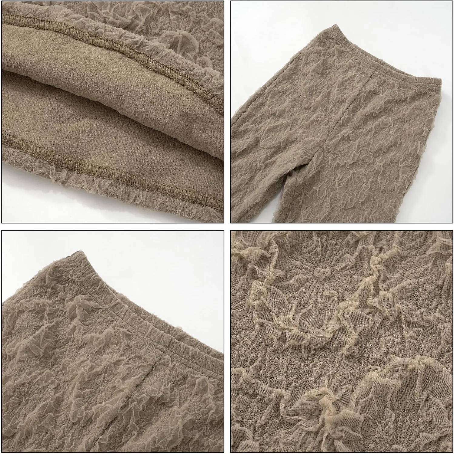 Unybwonn Women Sexy Lace Bell Bottom Pant Ruffle Wave Wide Leg High Waist Palazzo Mesh Pants Party y2k Pleated Trousers