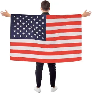 USA American Flag Cape Cloak Costume, Wearable Flag with Sleeves Classic Flag for 4th of July Independence Day