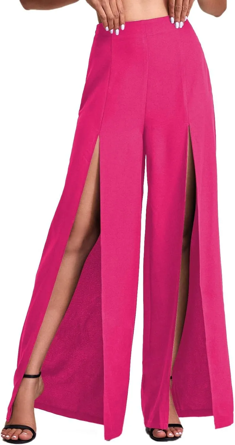 utcoco Women's Wide Leg Pants Trendy Thigh Split Palazzo Loose High Waist Trousers