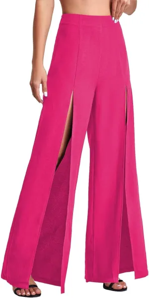 utcoco Women's Wide Leg Pants Trendy Thigh Split Palazzo Loose High Waist Trousers