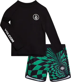 Volcom Baby Boys Swim Set - 2 Piece Long Sleeve Swim Shirt Graphic Tees & Board Shorts, Infant Toddler Little Boys Swimsuit