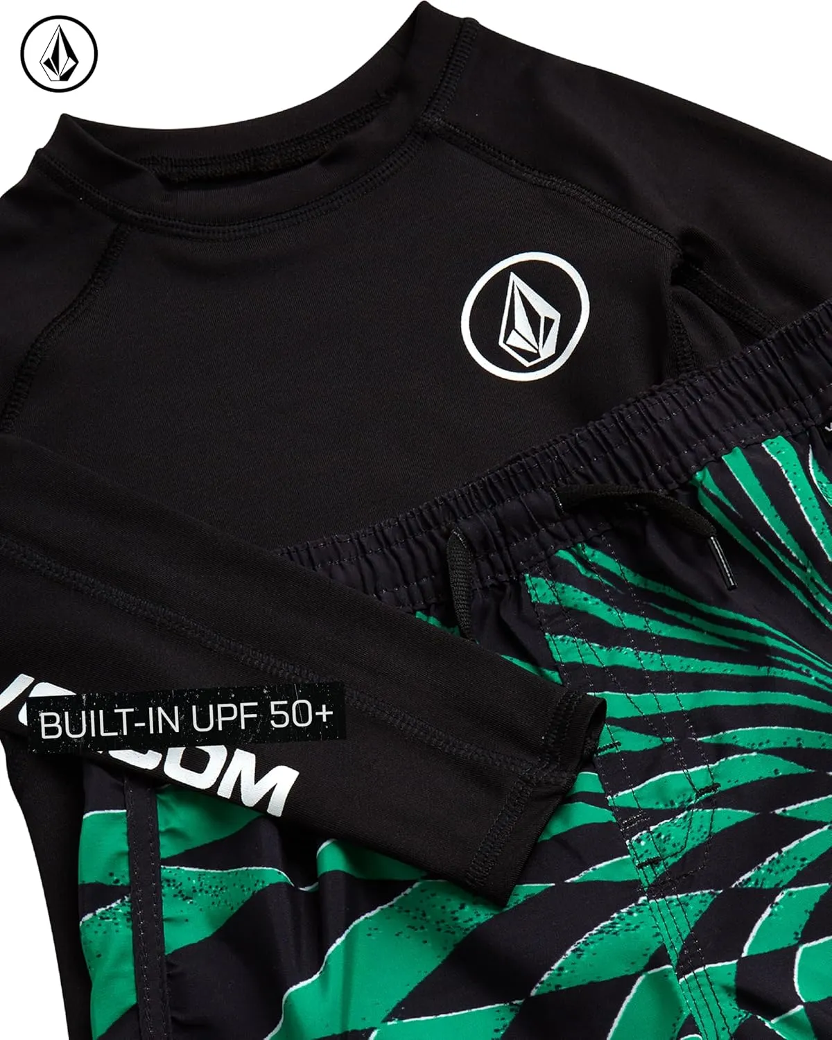 Volcom Baby Boys Swim Set - 2 Piece Long Sleeve Swim Shirt Graphic Tees & Board Shorts, Infant Toddler Little Boys Swimsuit