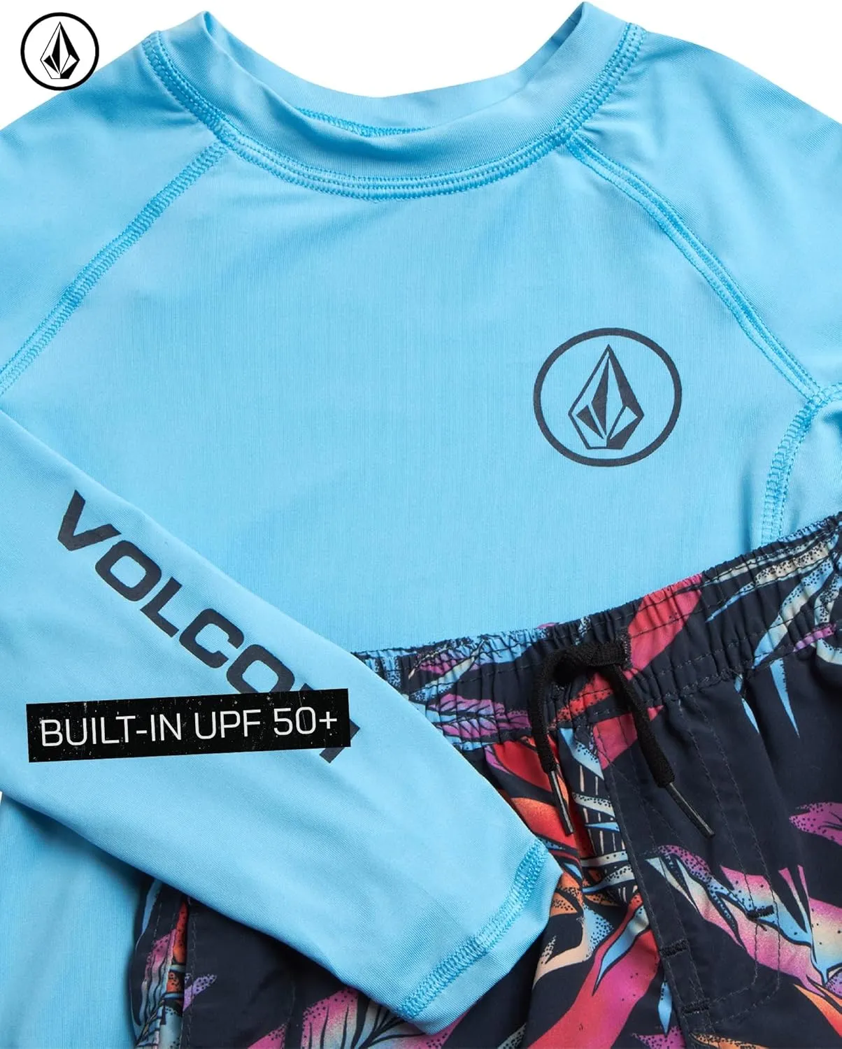 Volcom Baby Boys Swim Set - 2 Piece Long Sleeve Swim Shirt Graphic Tees & Board Shorts, Infant Toddler Little Boys Swimsuit