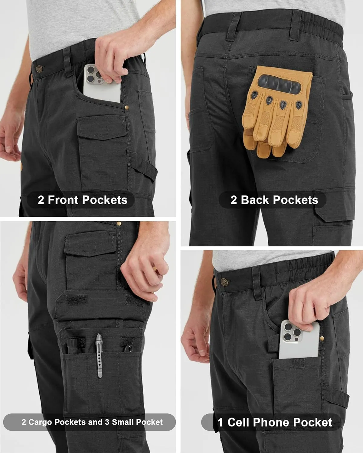 wantdo Men's Work Pants Stretch Flex Utility Cargo Tactical Pants for Men Lightweight Outdoor Hiking Pants