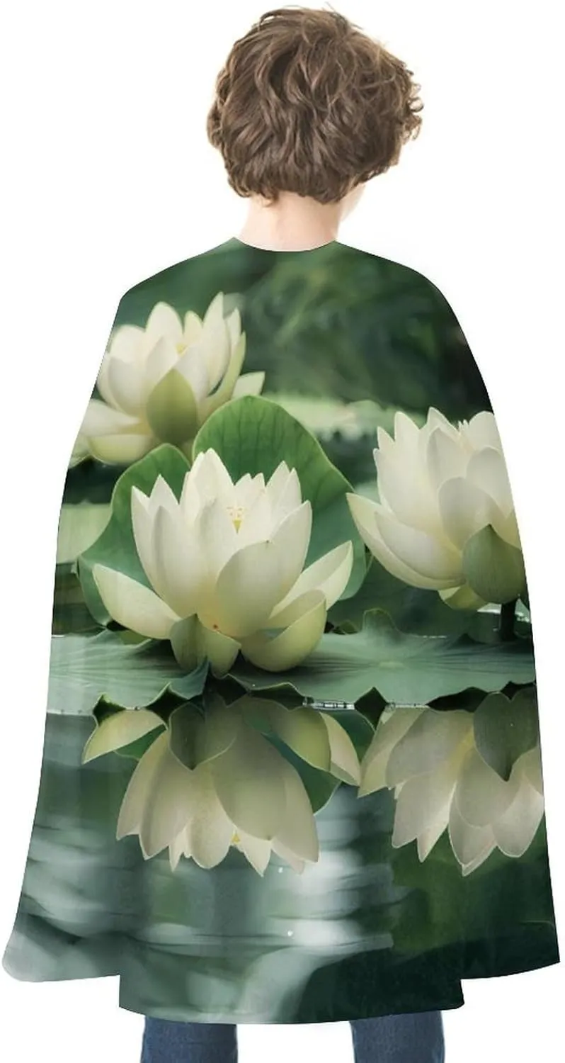 White Lotuses Flower Halloween Cape Christmas Cloak Cosplay Costume Party Cape for Women Men