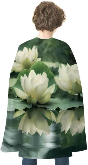 White Lotuses Flower Halloween Cape Christmas Cloak Cosplay Costume Party Cape for Women Men