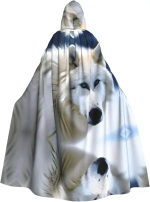 White Wolf Hooded cloak, adult men and women Halloween hooded cloak, role-playing costumes, stage costumes, theme parties