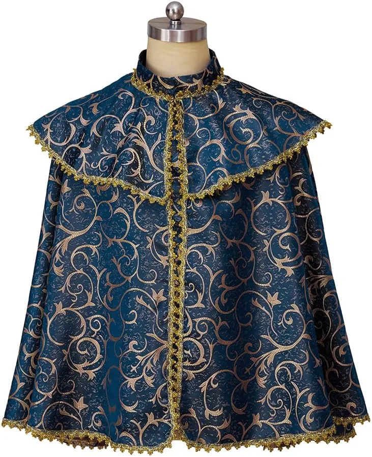 Willyacos Medieval Renaissance Noble Costume Cape Tudor King Costume Festive Cloak Cape Victorian Prince Costume Outfit Adult