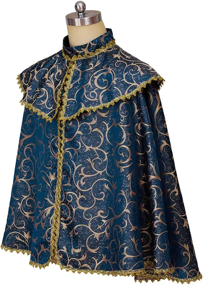 Willyacos Medieval Renaissance Noble Costume Cape Tudor King Costume Festive Cloak Cape Victorian Prince Costume Outfit Adult