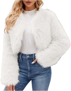 Winter Coats for Women 2023 Trendy Faux Fur Shaggy Jacket Cropped Long Sleeve Tops Open Front Coat Cardigan Outerwear