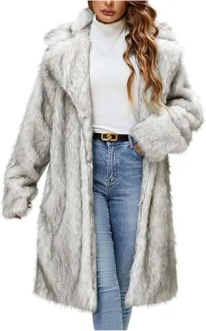Winter Coats for Women Long Faux Fur Cardigan Leopard Print Fuzzy Jacket Fleece Trench Coat Elegant Cardigan Coat