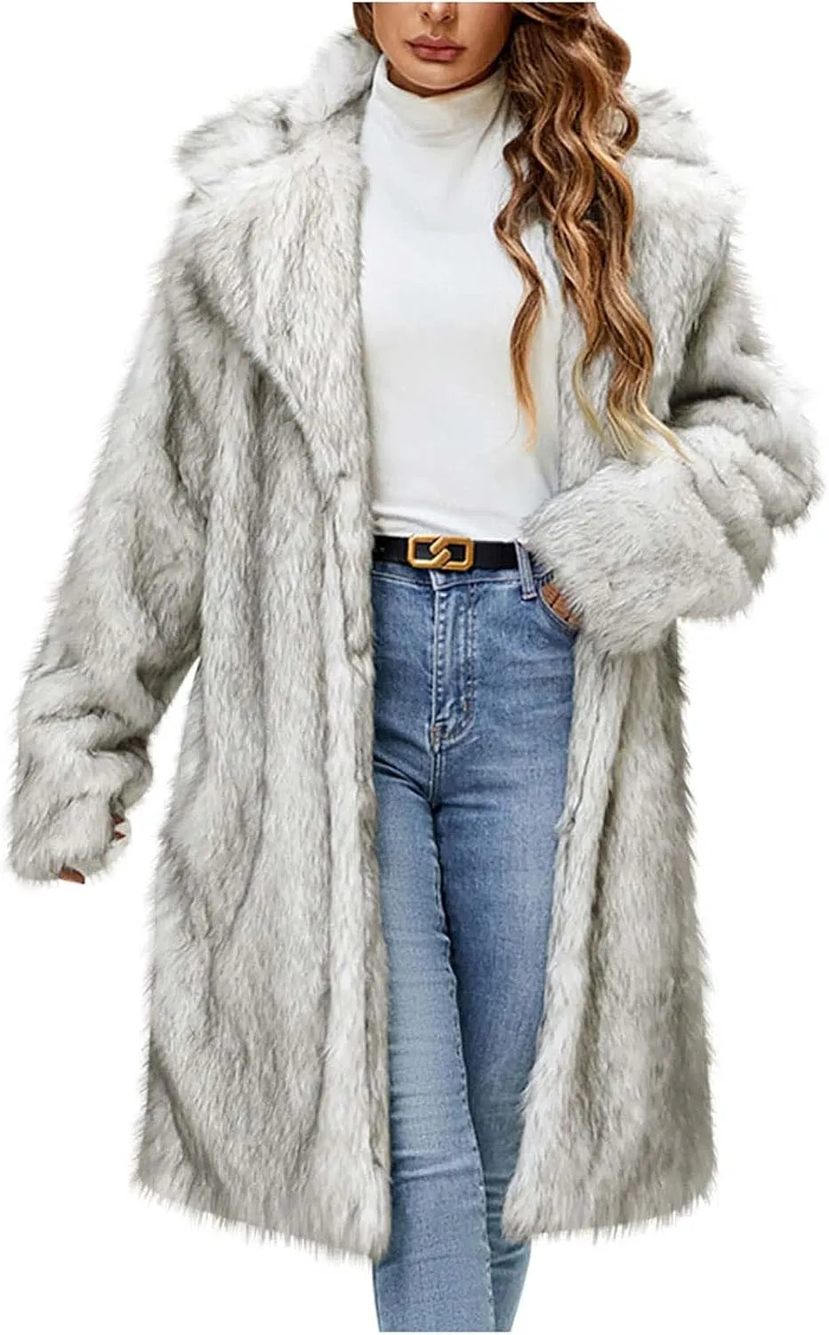 Winter Coats for Women Long Faux Fur Cardigan Leopard Print Fuzzy Jacket Fleece Trench Coat Elegant Cardigan Coat