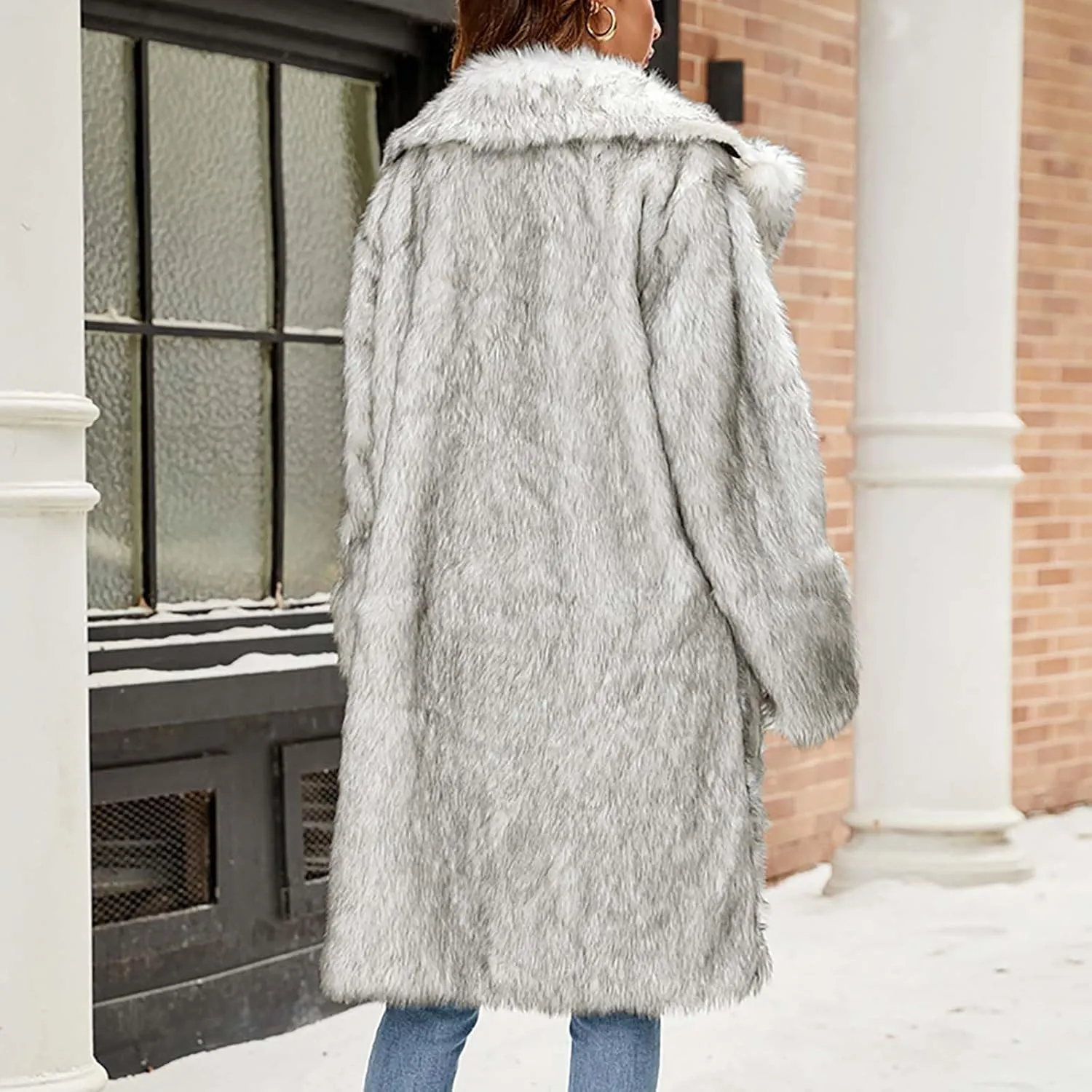 Winter Coats for Women Long Faux Fur Cardigan Leopard Print Fuzzy Jacket Fleece Trench Coat Elegant Cardigan Coat