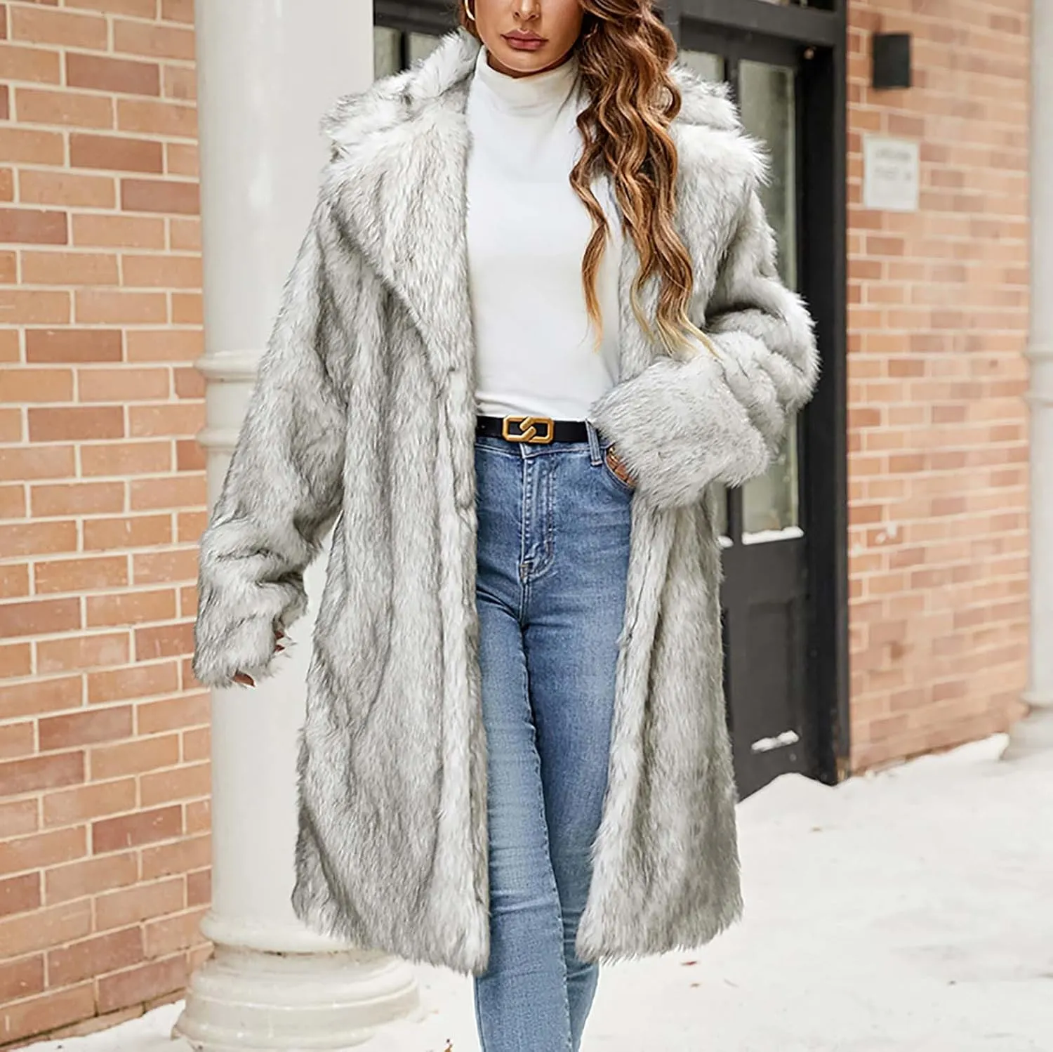 Winter Coats for Women Long Faux Fur Cardigan Leopard Print Fuzzy Jacket Fleece Trench Coat Elegant Cardigan Coat
