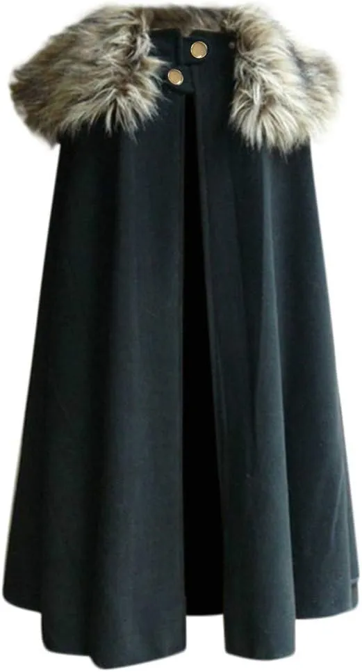 Winter Jacket Cloak for Men Fur Neck Coats Warm Long Cape Fashion Thick Shawl Solid Color Cloak Soft Casual Outerwear