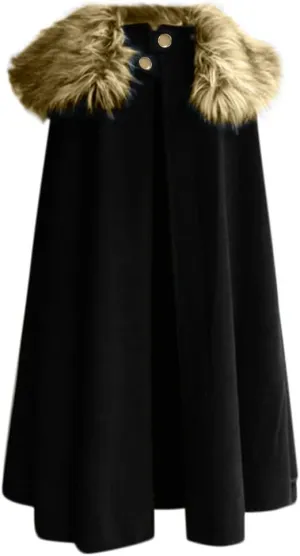 Winter Jacket Cloak for Men Fur Neck Coats Warm Long Cape Fashion Thick Shawl Solid Color Cloak Soft Casual Outerwear