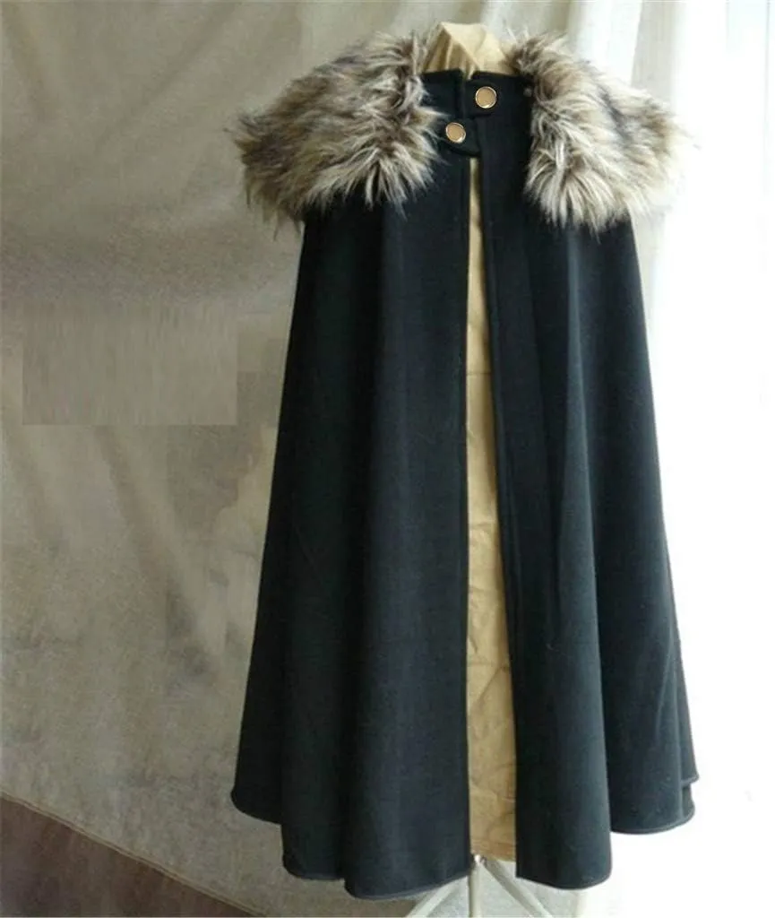 Winter Jacket Cloak for Men Fur Neck Coats Warm Long Cape Fashion Thick Shawl Solid Color Cloak Soft Casual Outerwear