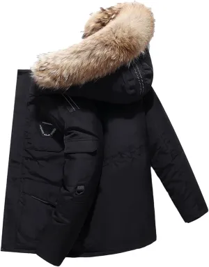Winter Jackets for Men with Hood Thickened Warm Lightweight Puffer Jacket Casual Windproof Mid-Length Insulated Down Coats